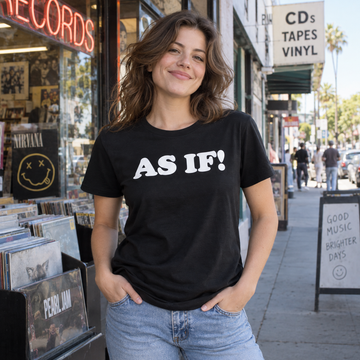 AI lifestyle visualization: person wearing a black tri-blend As If! quote T-shirt