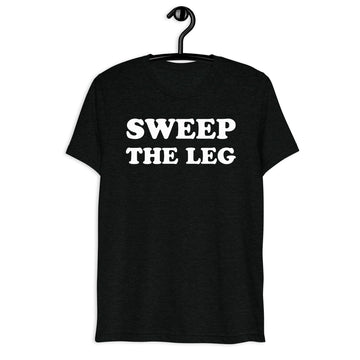 Sweep the Leg Retro Movie Quote T-Shirt on black tri-blend, front hanger view