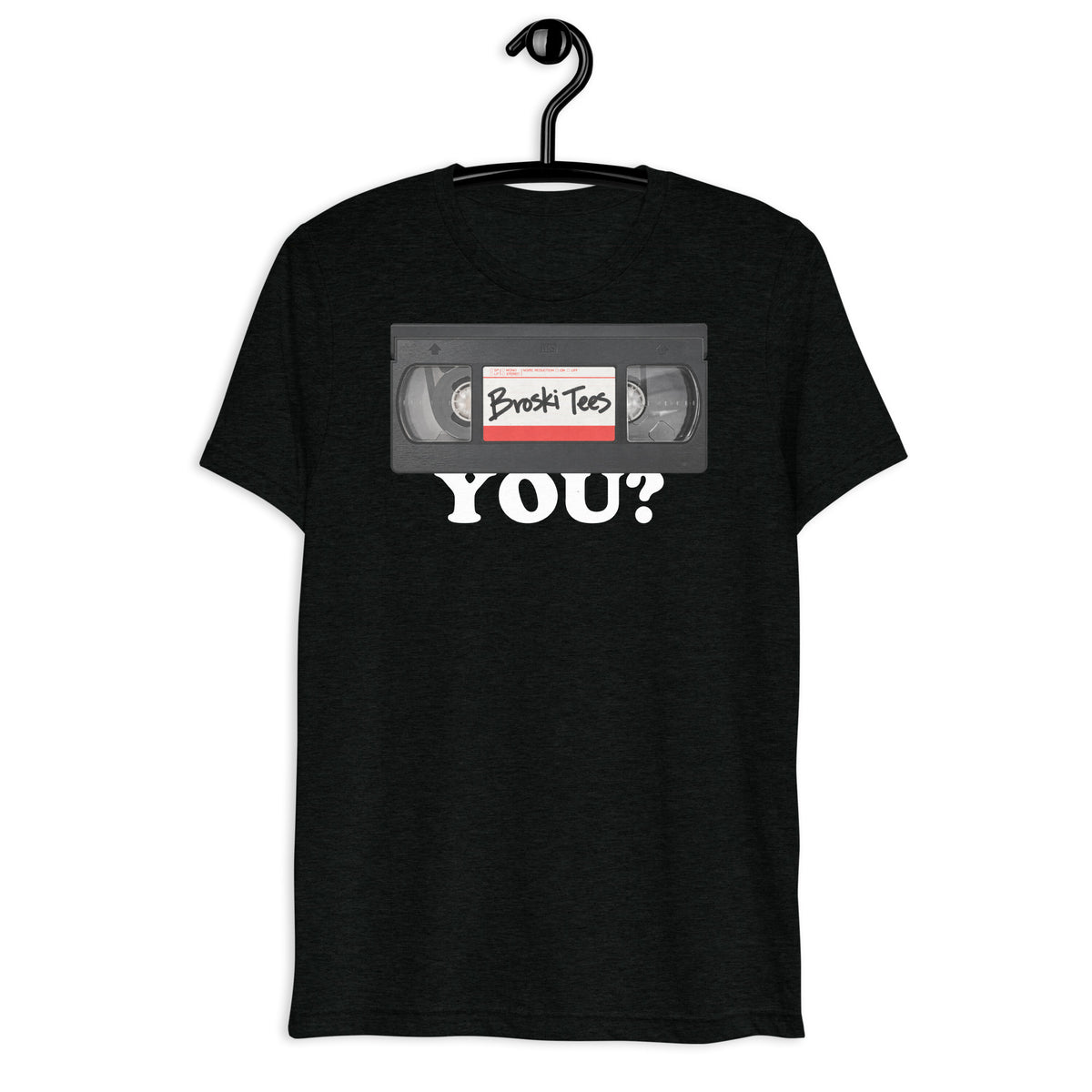 Front hanger view of black tri-blend quote shirt reading What Kind of Bird Are You?