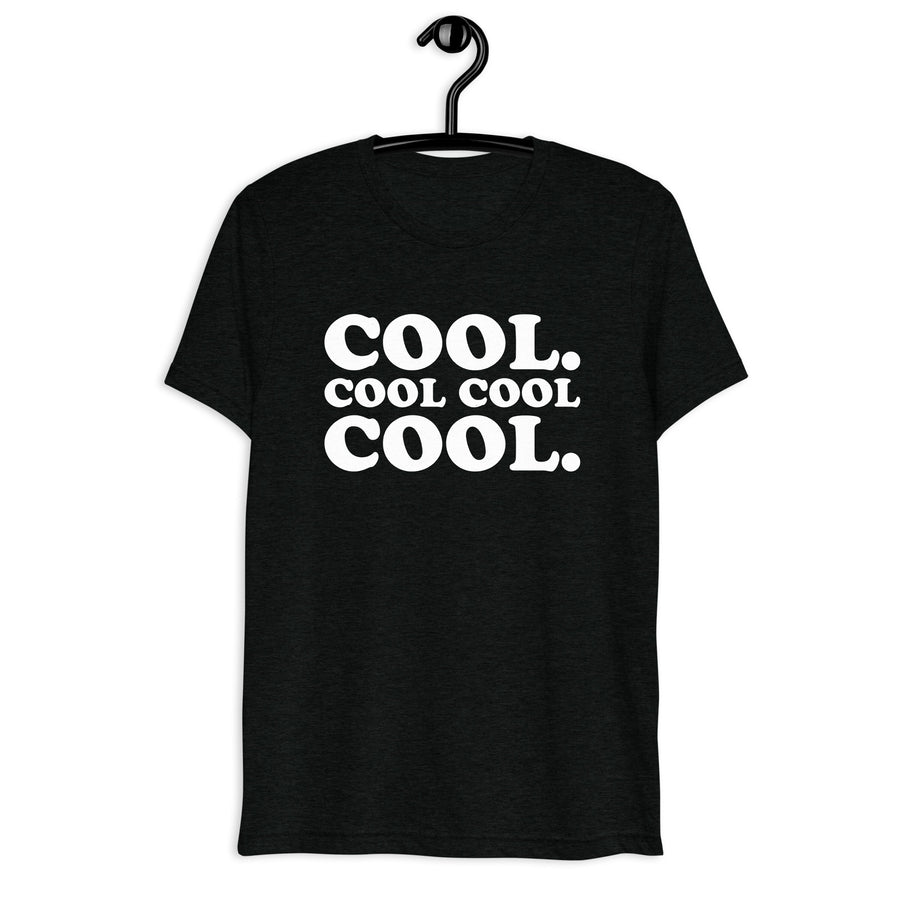 Cool. Cool Cool Cool. Retro Sitcom Quote T-Shirt on black tri-blend, front hanger view