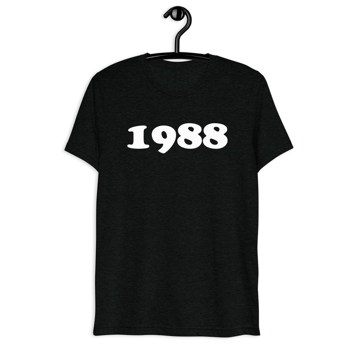 Front hanger view of black tri-blend 1988 Retro Year T-Shirt