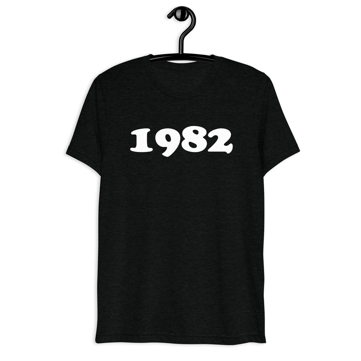 Front hanger view of black tri-blend 1982 Retro Year T-Shirt
