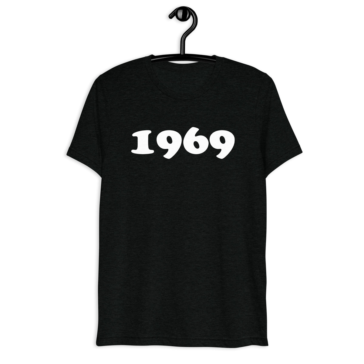 Front hanger view of black tri-blend 1969 Retro Year T-Shirt